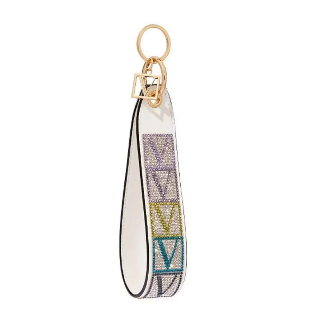 VICTORIA’S SECRET white strap glittering rhinestones Keychain